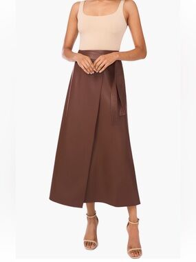 NWT Halogen Faux Leather Wrap Midi Skirt Chocolate Plum S